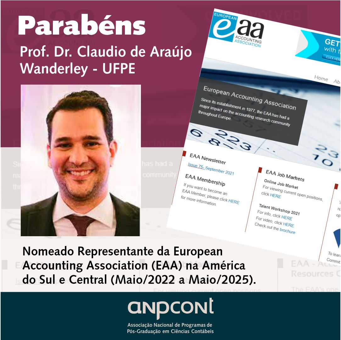 Prof. Dr. Claudio de Araujo Wanderley é nomeado Representante da European Accounting Association (EAA) na América do Sul e Central.