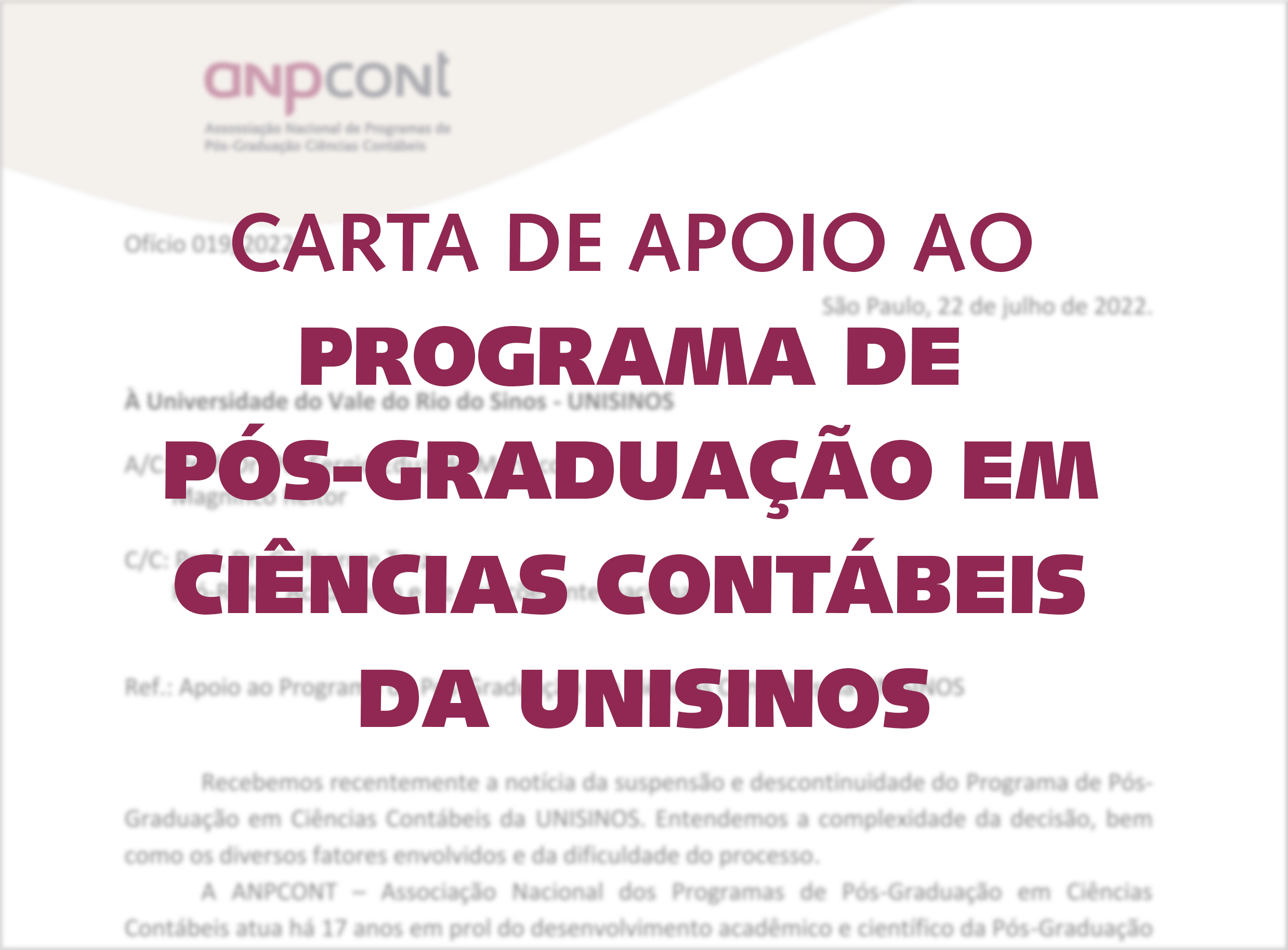 Carta de Apoio ao Programa de Pós-Graduação em Ciências Contábeis da UNISINOS